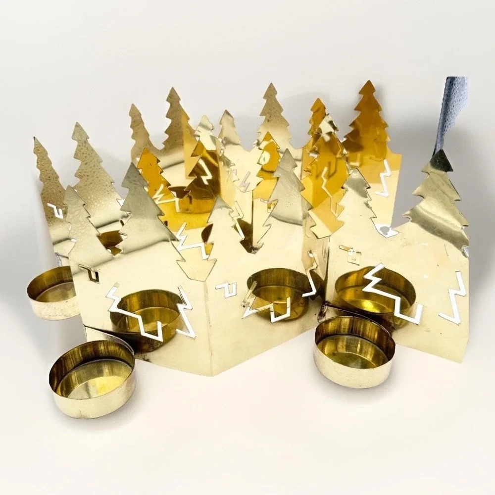 Crate & Barrel Brass Christmas Tree Votive Candle Holder Set of 3 Modern Minimal